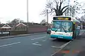 Number 60 bus travelling from Derby to Chellaston, on Shelton Lock bridge