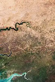 Landscape gradient of the Sahel, photographed from space, distributed to publicize the Great Green Wall of Africa program