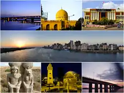 Clockwise, from top: Desouk Bridge, Ibrahim El Desouki Mosque, City Hall, Nile in Desouk, a statue of Ramesses II with Goddess Sekhmet, Desouk War Memorial, New Desouk Bridge.