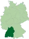 A map of Germany with the location of Baden-Württemberg highlighted