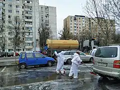 One of the alleys of the housing estate during the coronavirus pandemic in Romania, April 2020