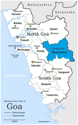 Location of Dharbandora in South Goa district in Goa