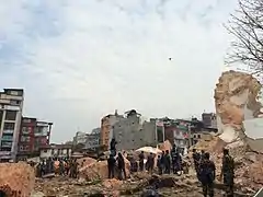 Evacuation from under the rubble of Dharahara after the 2015 earthquake