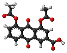 Ball-and-stick model of the diacerein molecule