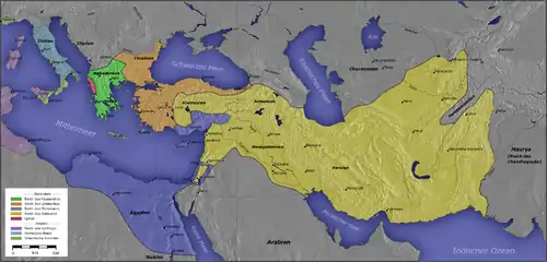 Image 16The major Hellenistic realms included the Diadochi kingdoms:  Kingdom of Ptolemy I Soter  Kingdom of Cassander  Kingdom of Lysimachus  Kingdom of Seleucus I Nicator  EpirusAlso shown on the map:  Greek colonies  Carthage (non-Greek)  Rome (non-Greek)The orange areas were often in dispute after 281 BC. The Attalid dynasty occupied some of this area. Not shown: Indo-Greek Kingdom. (from Ancient Greece)