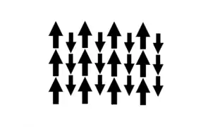 Ferrimagnetism: The magnetic moments in a ferrimagnetic material have different magnitudes (due to the crystal containing two different types of magnetic ions[clarification needed]) which are aligned oppositely in the absence of an applied magnetic field.