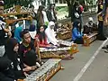 Sundanese students playing gamelan degung on the street