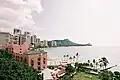 The Royal Hawaiian and Diamond Head, seen from the Sheraton Waikiki