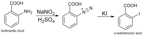 Diazo replacement of anthranilic acid.