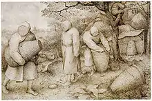 A 1568 painting depicting beekeepers in protective clothing, by Pieter Brueghel the Elder