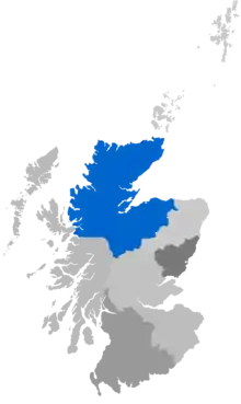 Map showing the Diocese of Moray, Ross & Caithness as a coloured area covering northern Scotland