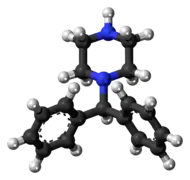 Ball-and-stick model of the diphenylmethylpiperazine molecule