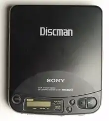 Image 60An early portable CD player, a Sony Discman model D121. (from 1990s)