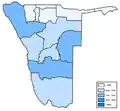 Distribution of Khoekhoegowab (also known as Nama or Damara)