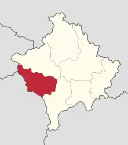 Location of Gjakova District in Kosovo