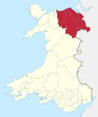 Clwyd shown as a county (in districts) between 1974-96