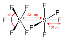 Wireframe model of disulfur decafluoride