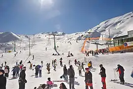 Skiers and snowboarders at the resort