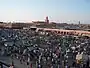 Jamaa el Fna in the evening, looking toward Café Argana and the covered souq.