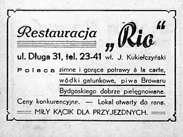 Advertising For "Rio restaurant" ca 1936