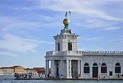 Close-up of tip of Punta della Dogana, where Dogana da Mar, the Grand Canale, and the Giudecca Canal touch..