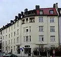 Rounded art nouveau corner building from the beginning of the 20th century at Leonrodplatz (Dom-Pedro-Straße 2)