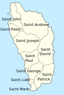 A map of parishes of Dominica.