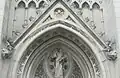 The elaborately carved tympanum above the main entrance