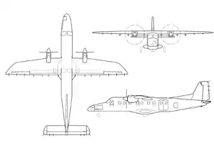 3-view line drawing of the Dornier 228