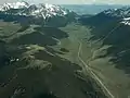 Aerial view of Borah Peak (upper left), Doublespring Peak, Doublespring Pass, and Doublespring Creek valley