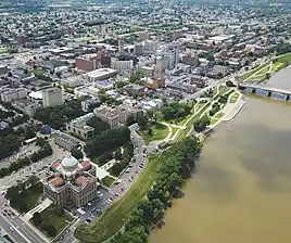 Aerial view of Wilkes-Barre and the Market Street Bridge (seen on right)