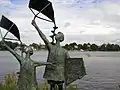 Three kites in an art sculpture