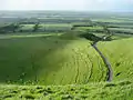 Looking downhill toward Dragon Hill and The Manger from just below the Uffington White Horse