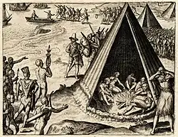 Image 40Francis Drake's 1579 landing in "New Albion" (modern-day Point Reyes); engraving by Theodor De Bry, 1590. (from History of California)