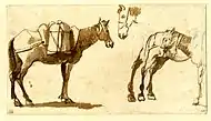 Claude Lorrain - Drawing of mules, including one full-length, 1630-1640