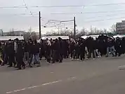 Young demonstrators, dressed in black