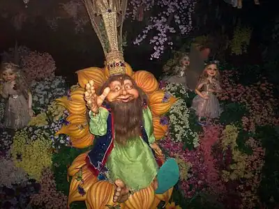 An animatronic depicts the character Oberon, King of the Elves in the Dutch fairytale theme park Efteling,  designed by Ton van de Ven.