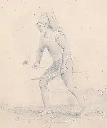 A drawing by Alfred Thomas Agate featuring a warrior of Drummond Island in 1841