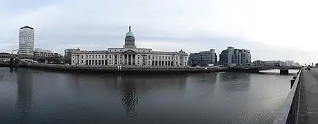 Panoramic view of The Custom House, with Liberty Hall on the left, and the International Financial Services Centre on the right