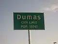 Entrance sign to Dumas