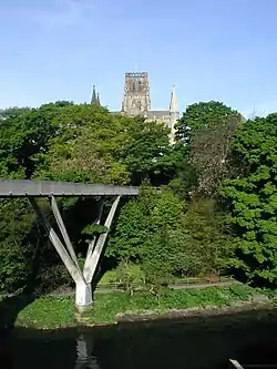 Kingsgate Bridge seen from Durham Students' Union, the Cathedral above