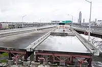 Surface and structure of the unfinished end of the Dunn Memorial Bridge.