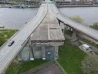 The Dunn Memorial Bridge from the unfinished Rensselaer, NY side heading to Albany, NY.