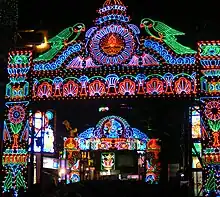 Glittering lighting decorations during Durga Puja.