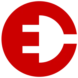 The famous DJ Étienne de Crécy has a complex ambigram logo "EDC", mirroring through a horizontal axis, and figure-ground type with a power plug pictogram inserted in the negative space.