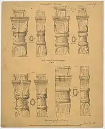 Elevation and side view of 4 columns from the hallway.