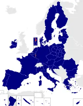 Map of the European Parliament constituencies with German-speaking electoral college highlighted in red