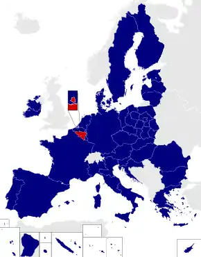 Map of the European Parliament constituencies with French-speaking electoral college highlighted in red