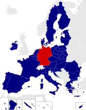 Map of the European Parliament constituencies with Germany highlighted in red