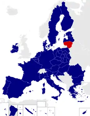 Map of the European Parliament constituencies with Lithuania highlighted in red